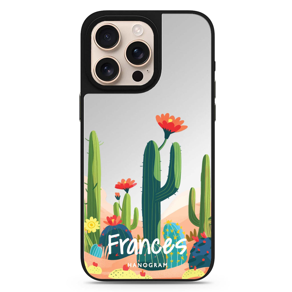 Desert Bloom personalized name floral design iPhone 16/15/14 Pro Max & Pro mirror case
