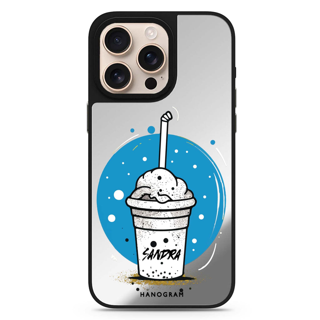 Frosty Delight personalized name sleek reflective design iPhone 16/15/14 Pro Max & Pro mirror case