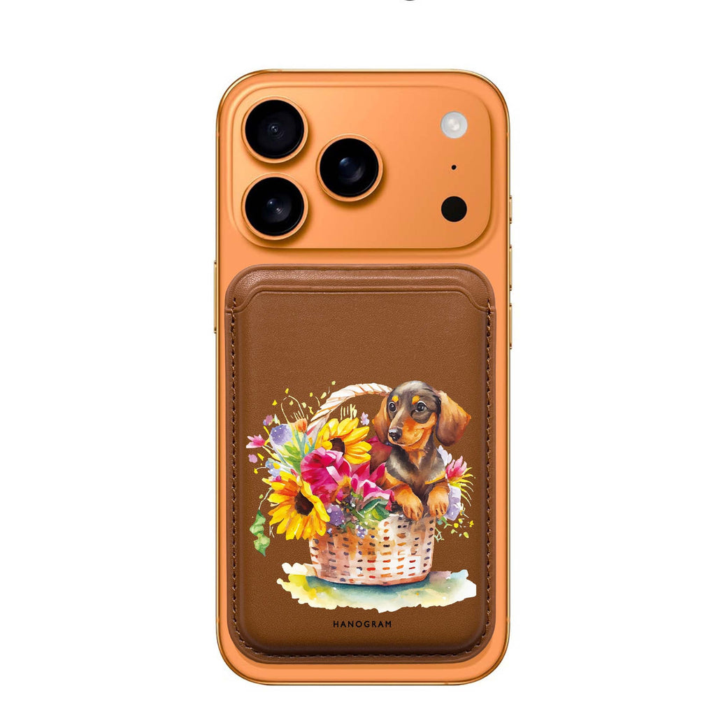 Floral & Dog MagSafe wallet for iPhone, slim magnetic card holder, main view