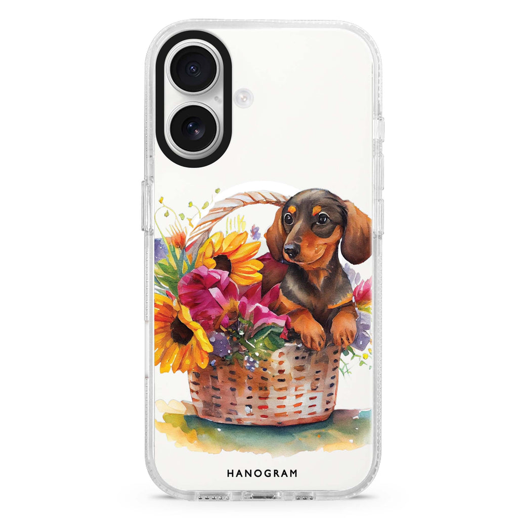 Floral & Dog MagSafe Compatible iPhone 16 Ultra Clear Case - Personalized and Stylish Protection