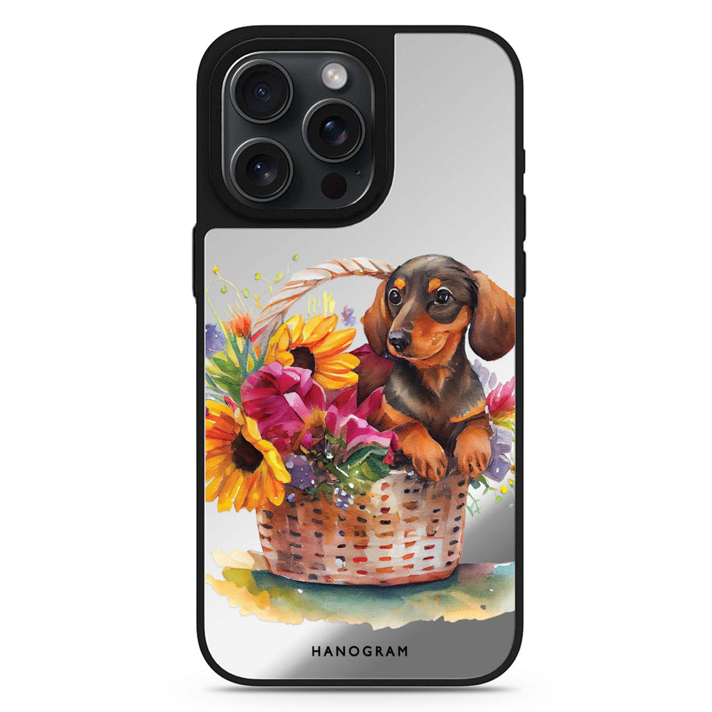 Floral & Dog MagSafe compatible mirror case for iPhone 16/15/14 Pro Max and Pro, main view