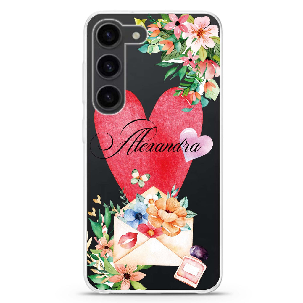 Floral Love Letter personalized ultra-clear case for Samsung Galaxy S23/S22, front view
