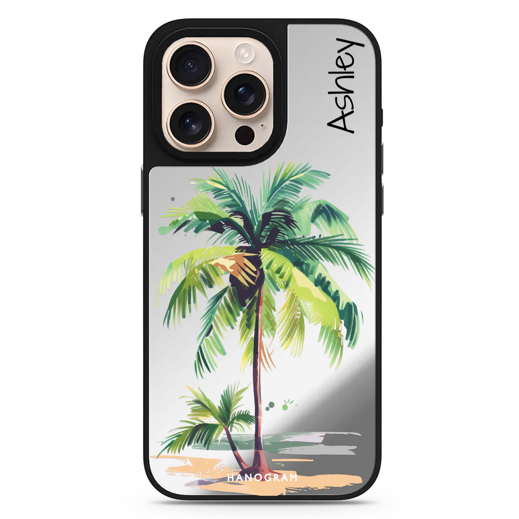 Island Palms personalized name sleek reflective design iPhone 16/15/14 Pro Max & Pro mirror case