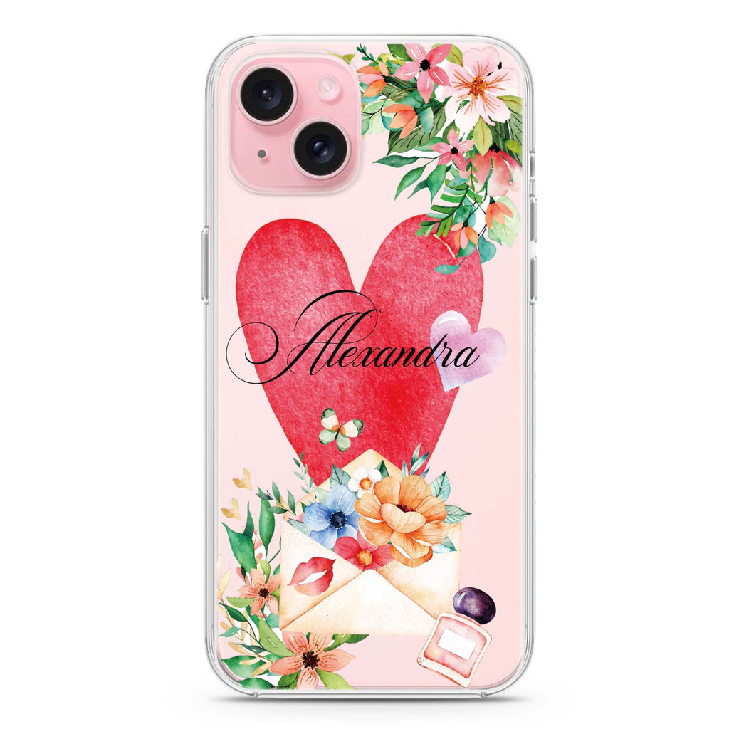 Floral Love Letter iPhone 15 plus Ultra Clear Case