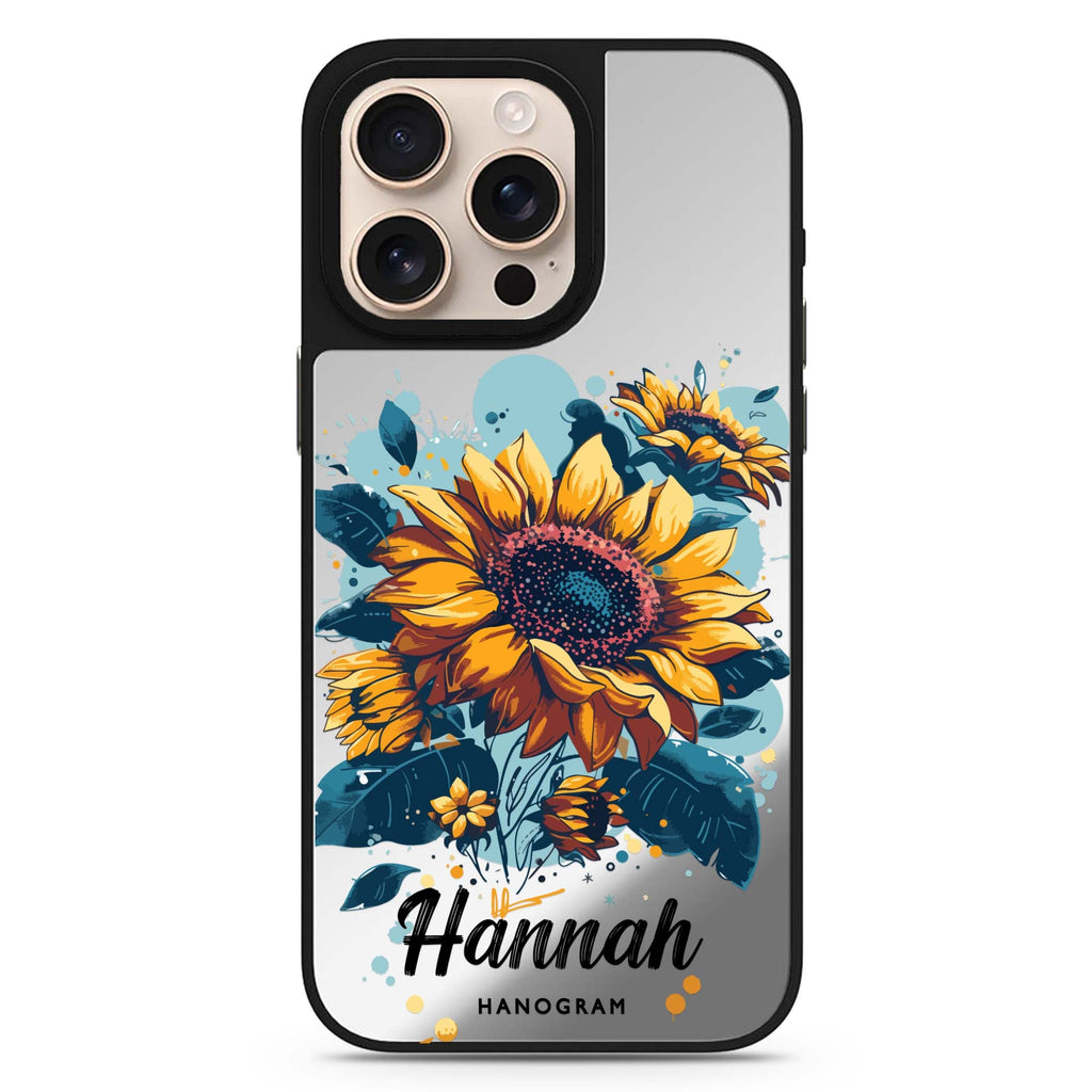 Sun-Kissed Petals personalized name romantic design iPhone 16/15/14 Pro Max & Pro mirror case
