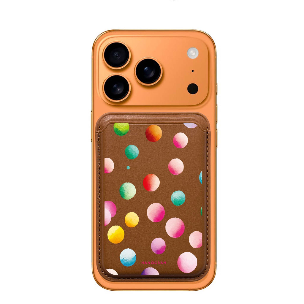 Watercolour Polka Dot MagSafe wallet for iPhone, slim magnetic card holder, main view