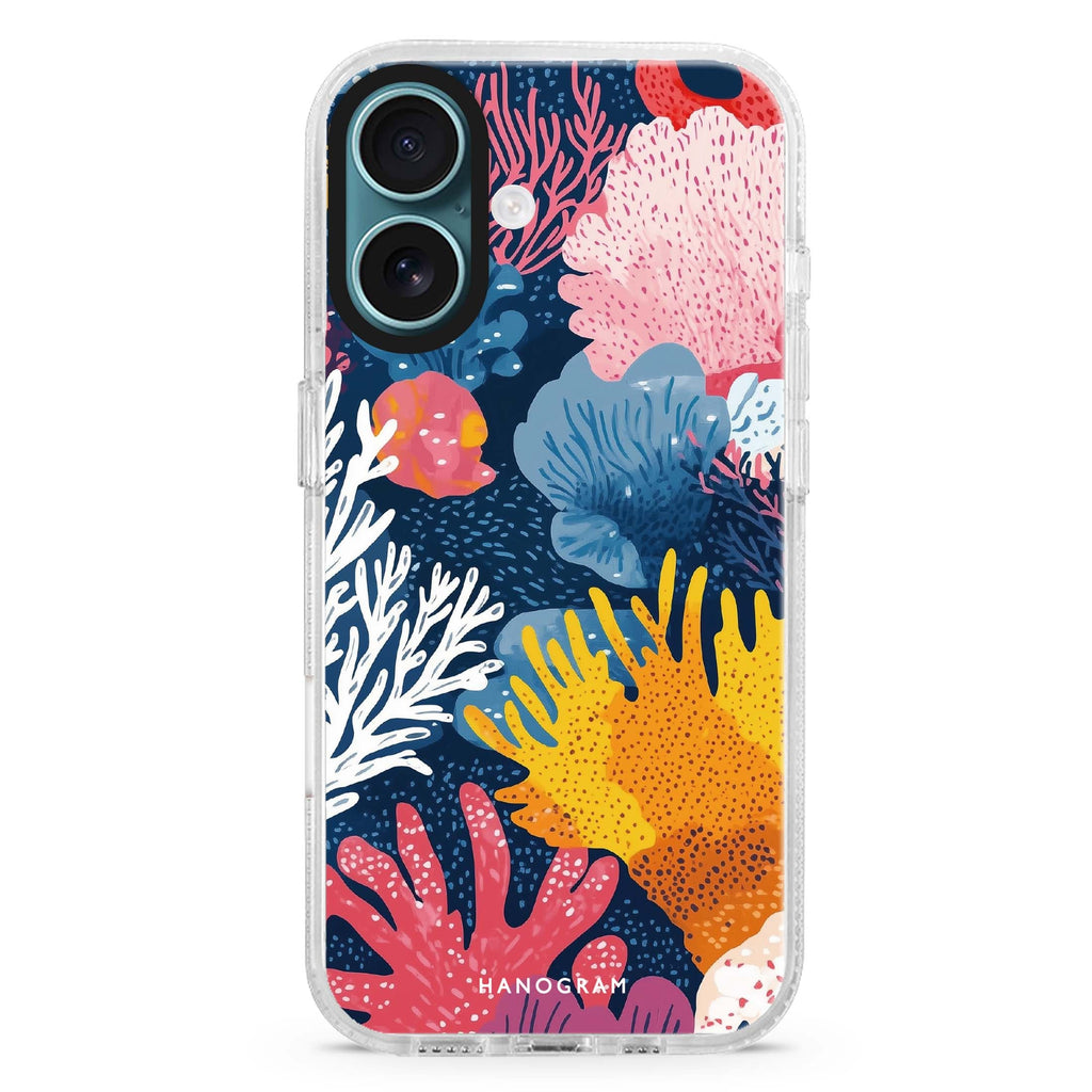 Reef Impressions iPhone 16 and 16 Plus ultra clear case, transparent graphic artwork, front product view