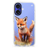 A Fox iPhone 16 and 16 Plus ultra clear case, transparent animal artwork, front product view
