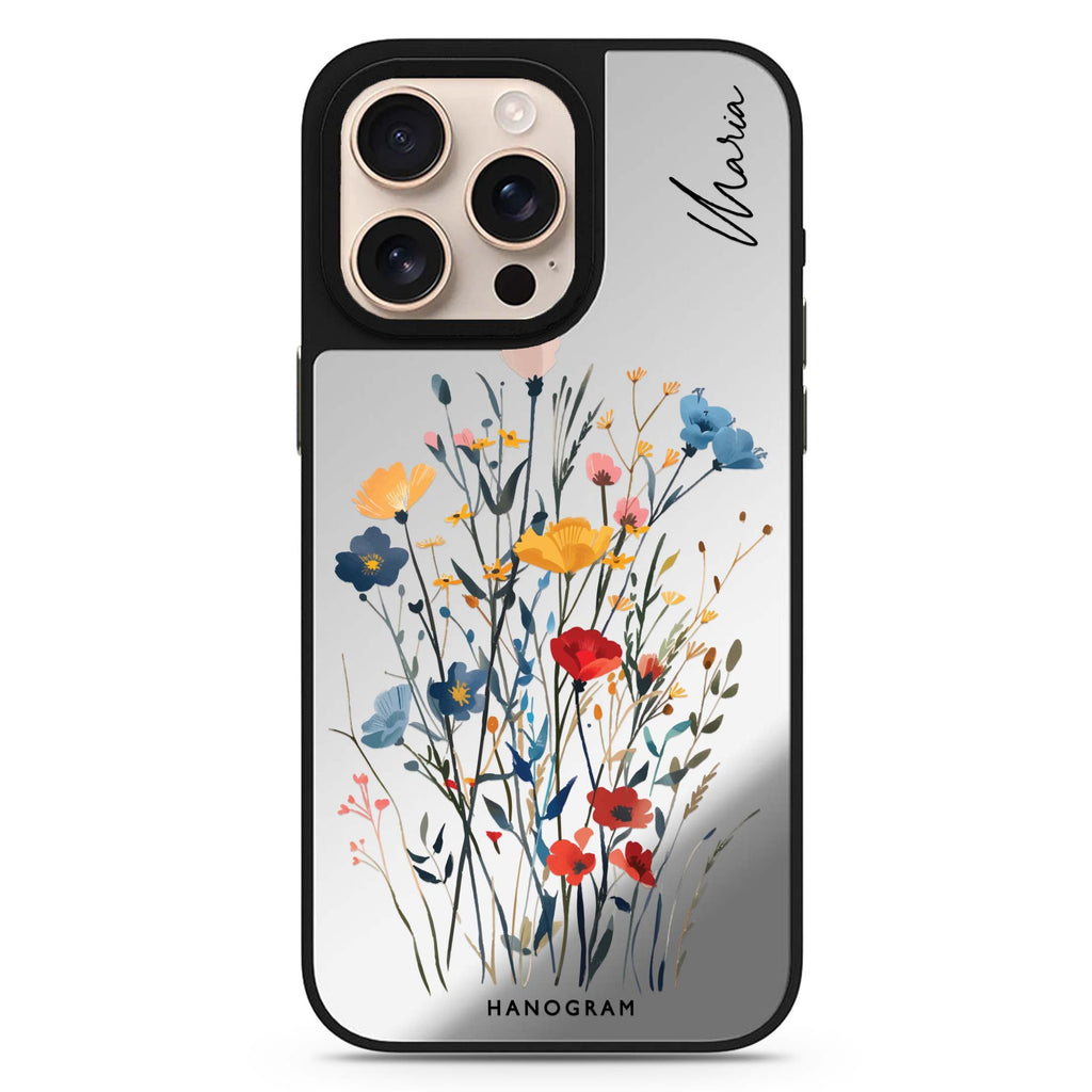 Garden Grace personalized name floral design iPhone 16/15/14 Pro Max & Pro mirror case