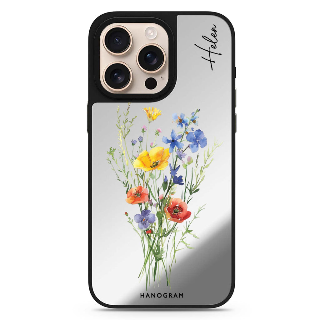 Reflective iPhone 16 Pro Mirror Case – Wildflower Whimsy Design