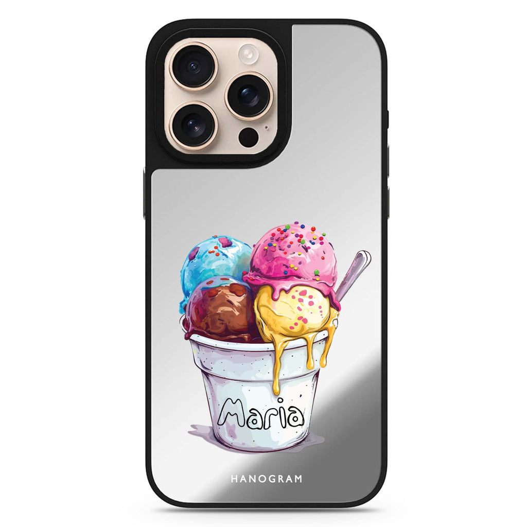 Sweet Scoops personalized name sleek reflective design iPhone 16/15/14 Pro Max & Pro mirror case