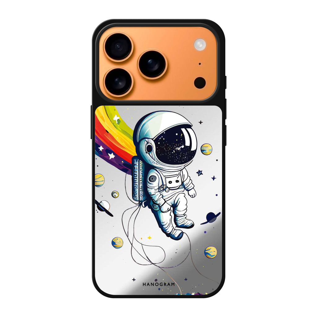 Astronaut in rainbow multicolor astronaut celestial iPhone 17 Pro Max mirror case