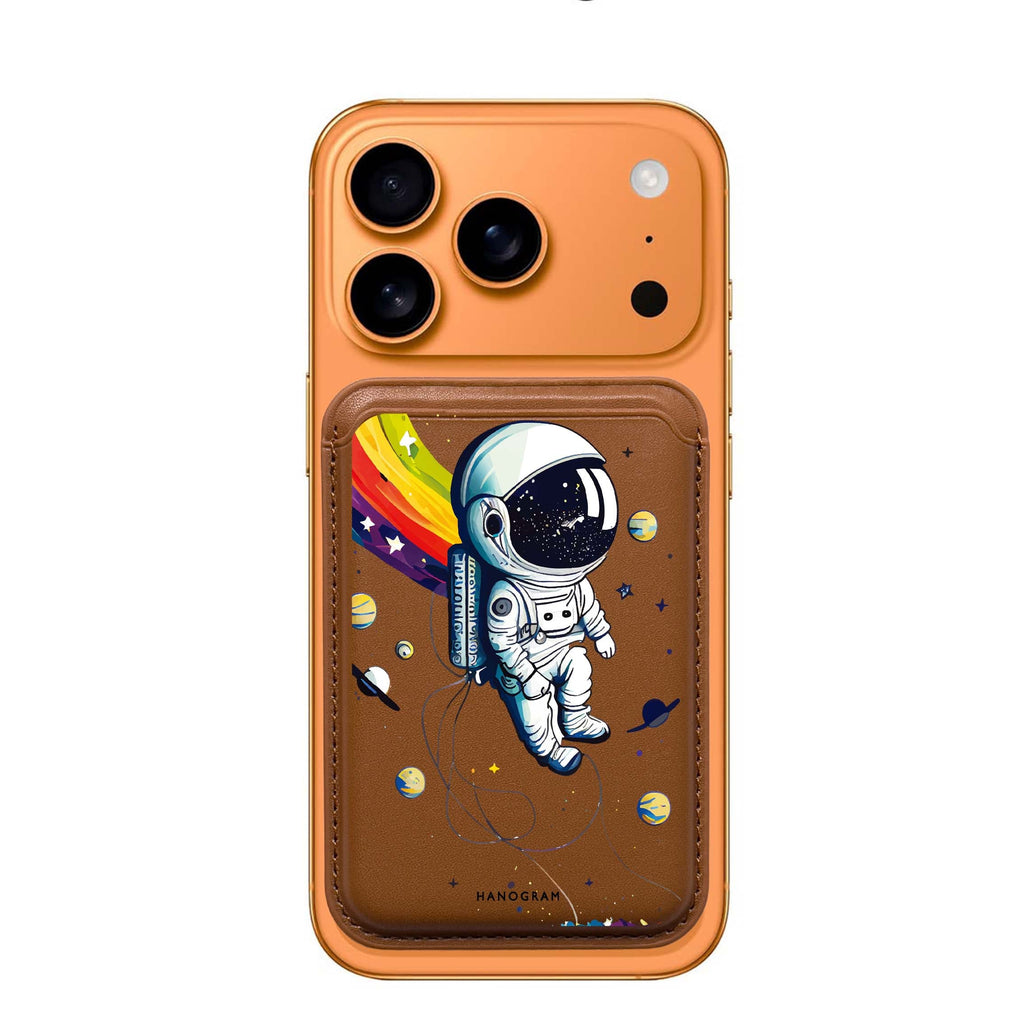 Astronaut in Rainbow MagSafe wallet for iPhone, slim magnetic card holder, main view