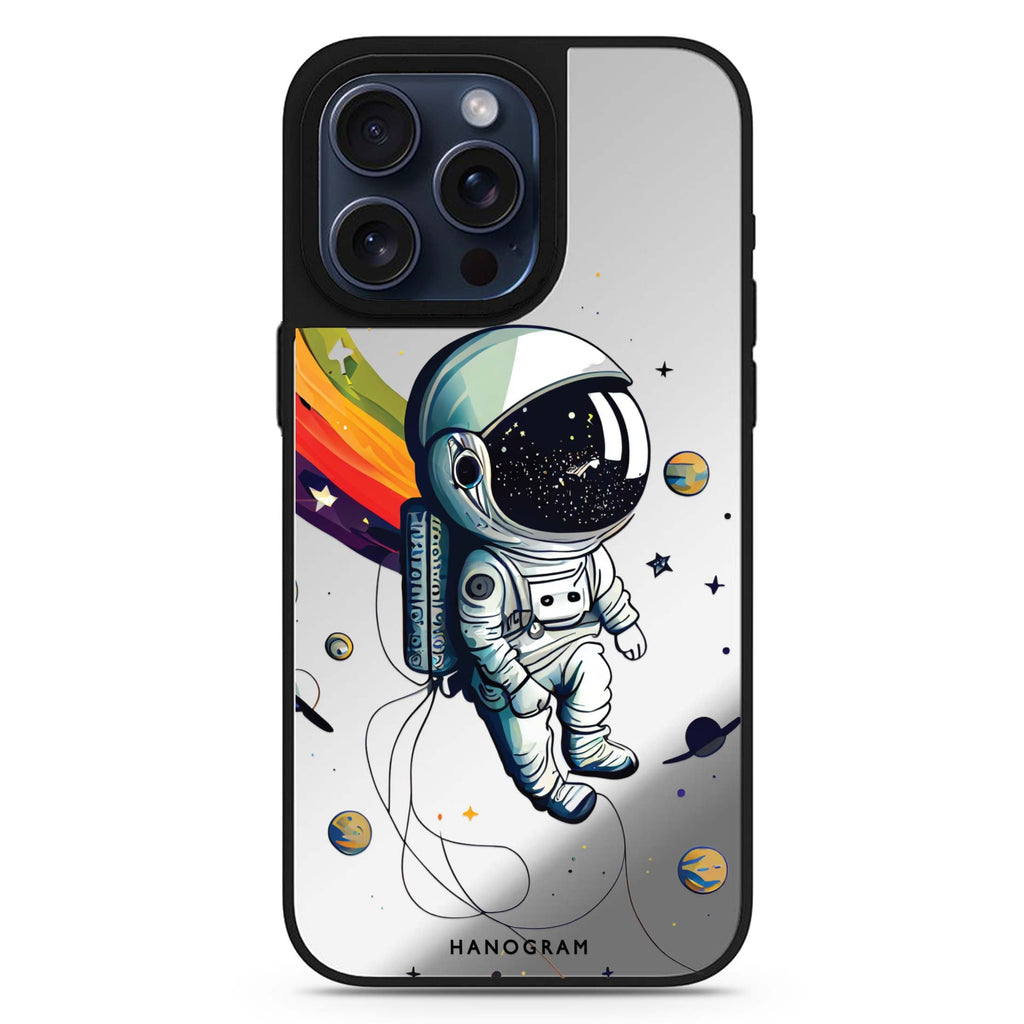 Astronaut in Rainbow MagSafe compatible mirror case for iPhone 16/15/14 Pro Max and Pro, main view