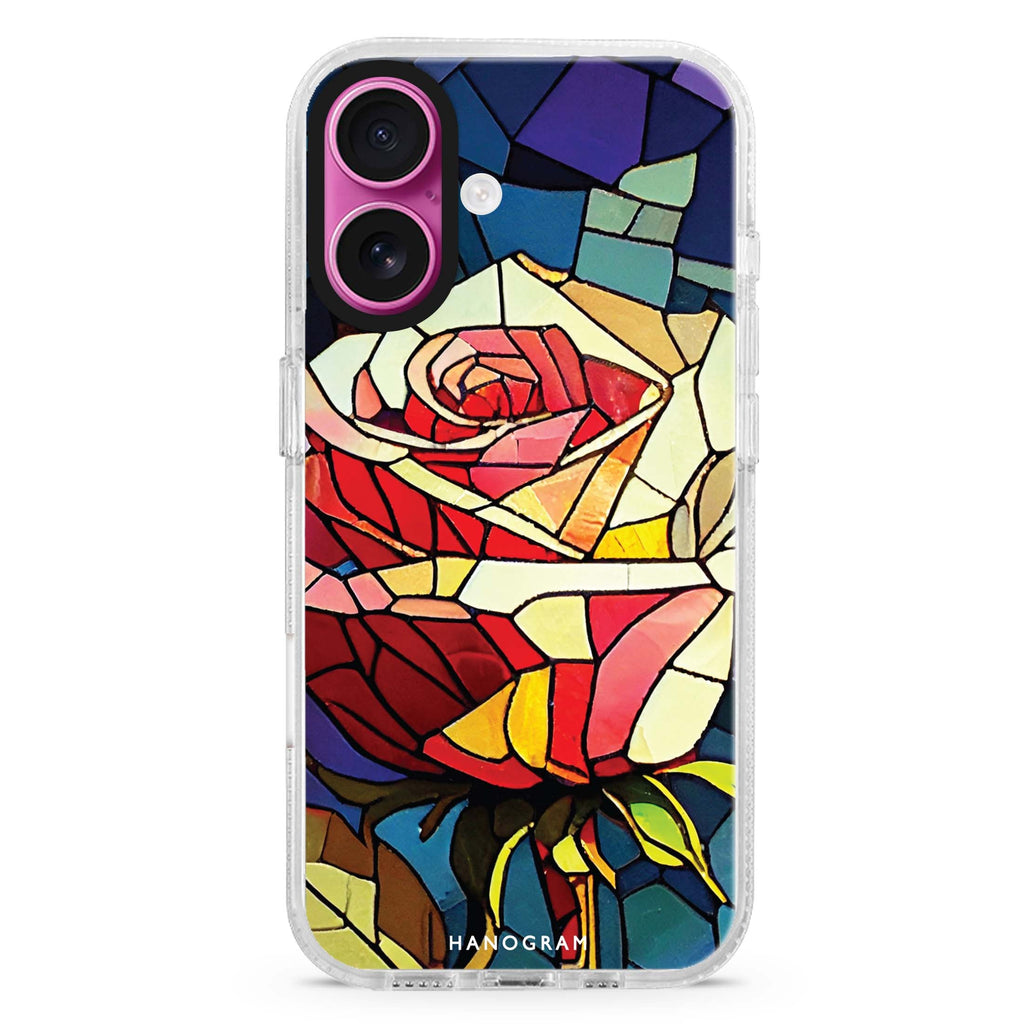 Rose Art iPhone 16 and 16 Plus ultra clear case, transparent floral artwork, front product view