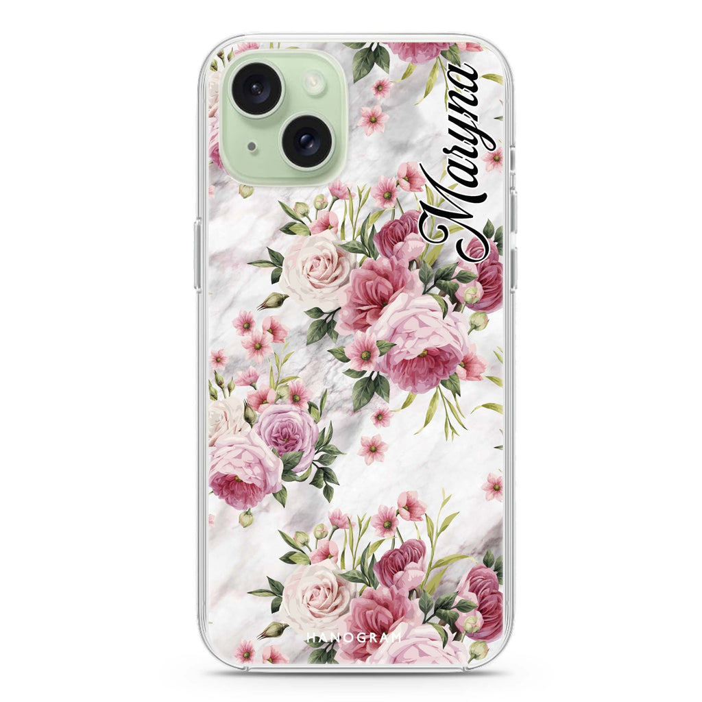 Marble and Pink Floral iPhone Ultra Clear Case