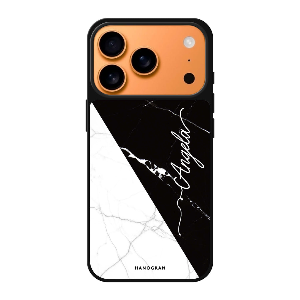 Black And White Marble #2 personalized name black marble iPhone 17 Pro Max mirror case