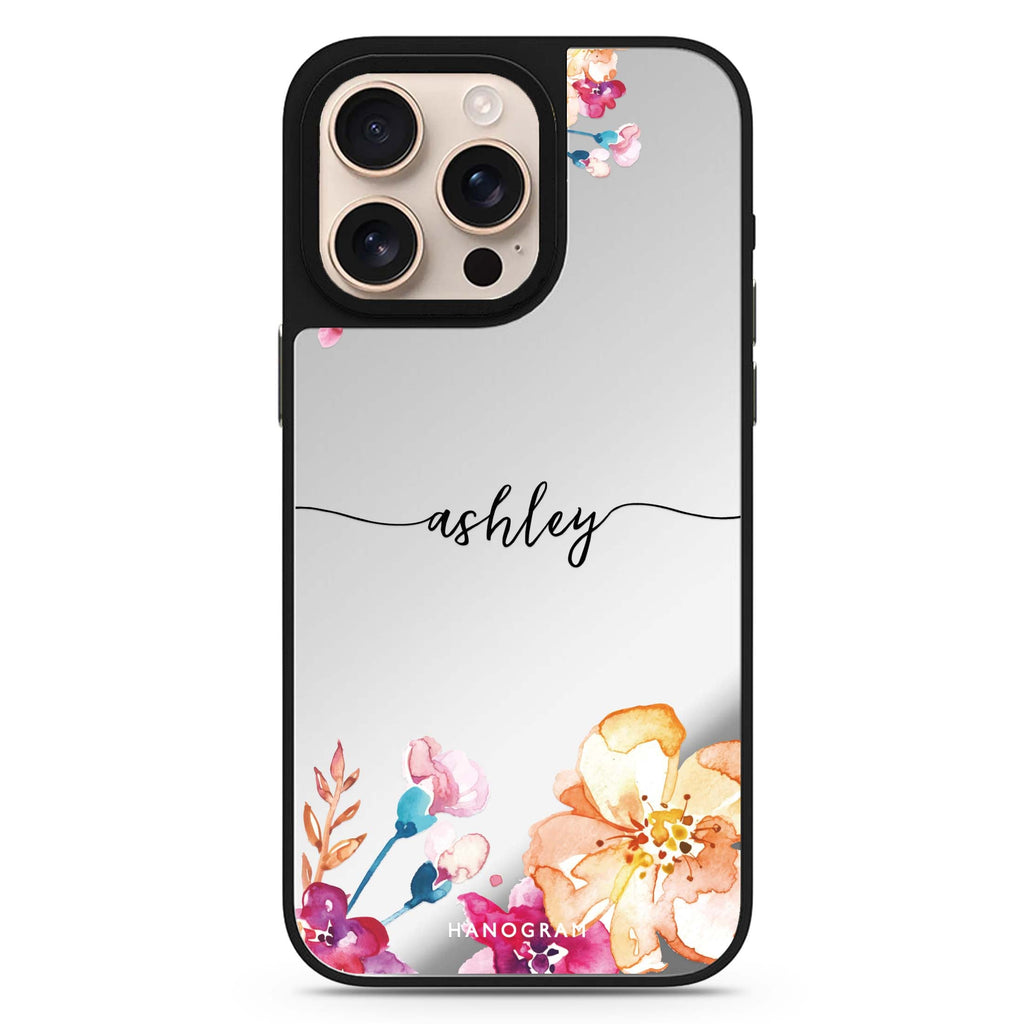 Art of Flowers personalized name floral design iPhone 16/15/14 Pro Max & Pro mirror case