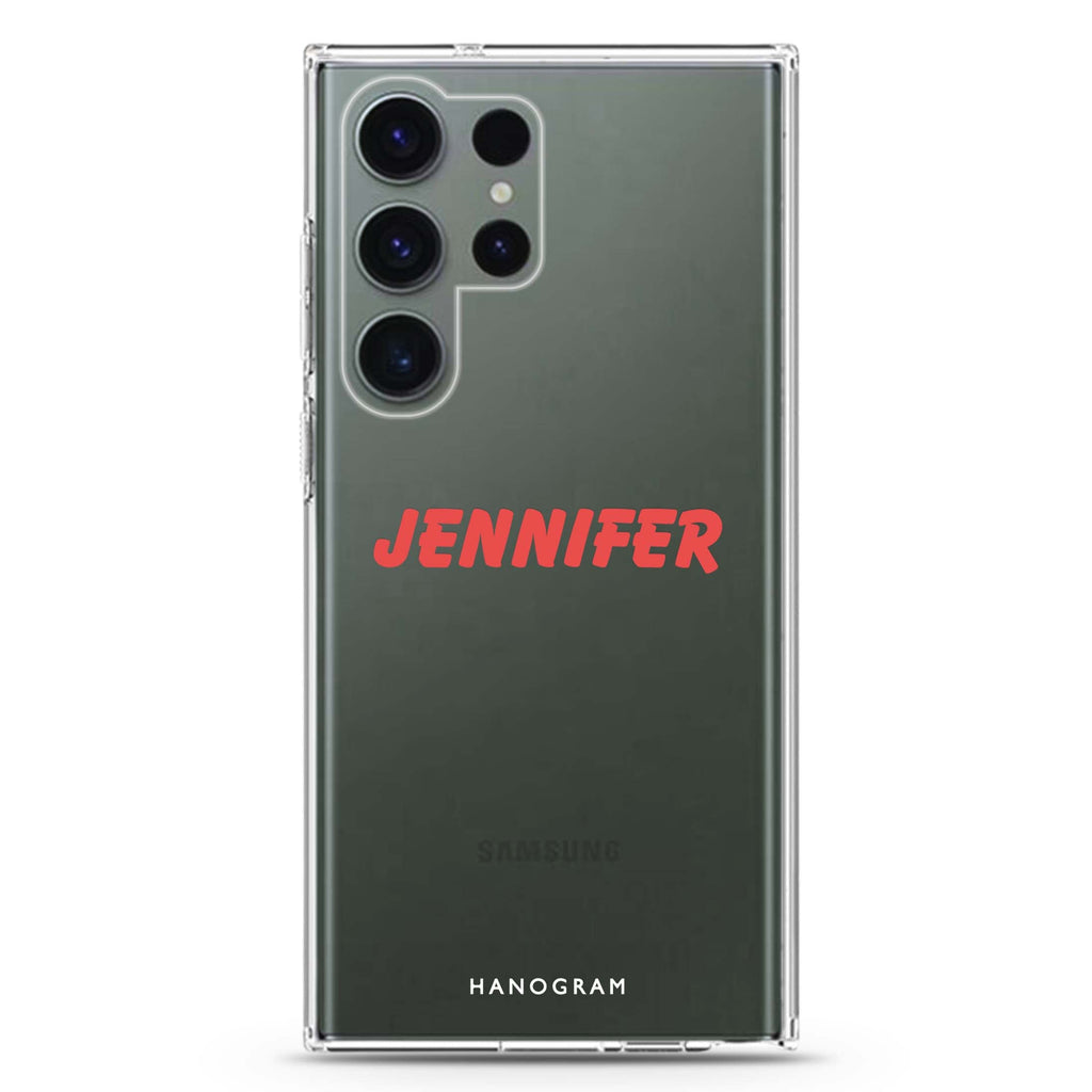 NameGlow personalized name Samsung Galaxy S26/S25/S24/S23/S22 Ultra ultra clear case, transparent design, main view