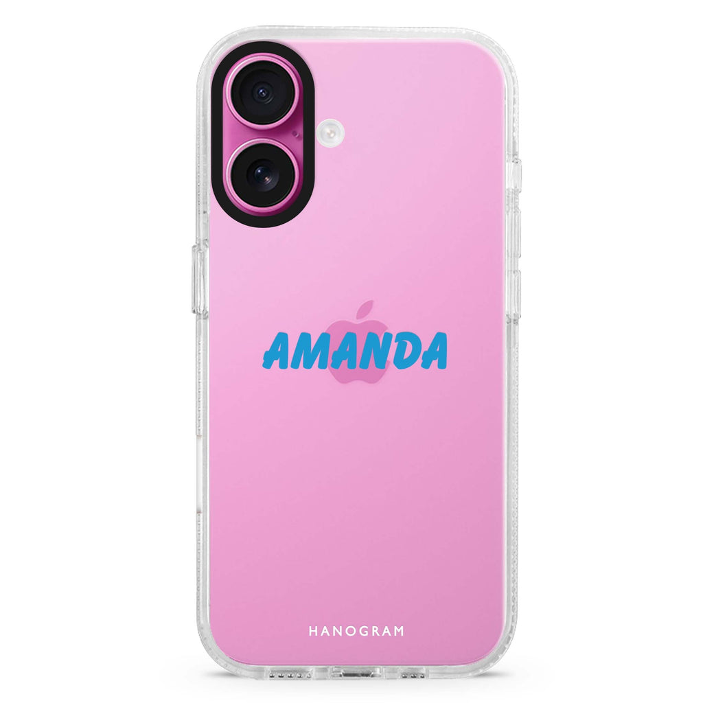 NameGlow custom name iPhone 16 and 16 Plus ultra clear case, transparent name artwork, front product view