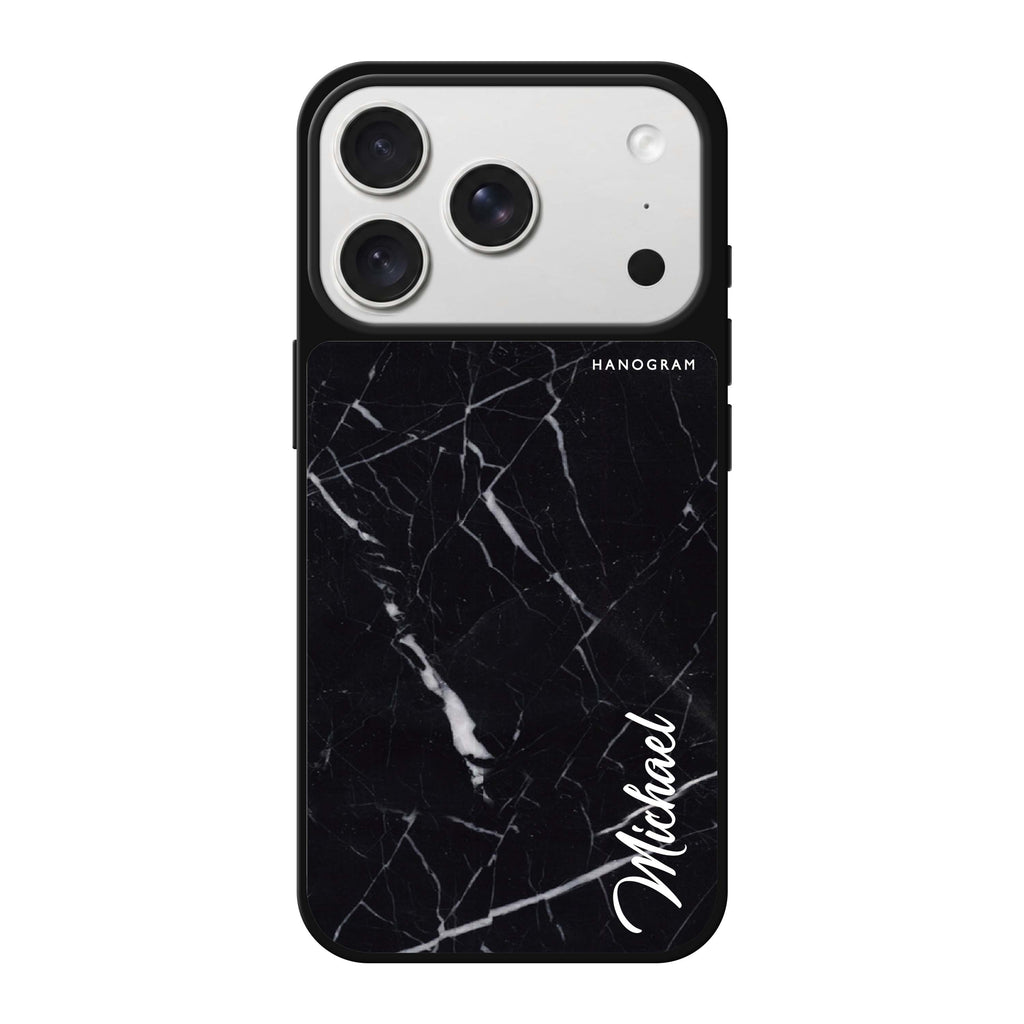 Black Marble – Deep Love personalized name black valentines heart marble iPhone 18 Pro Max mirror case