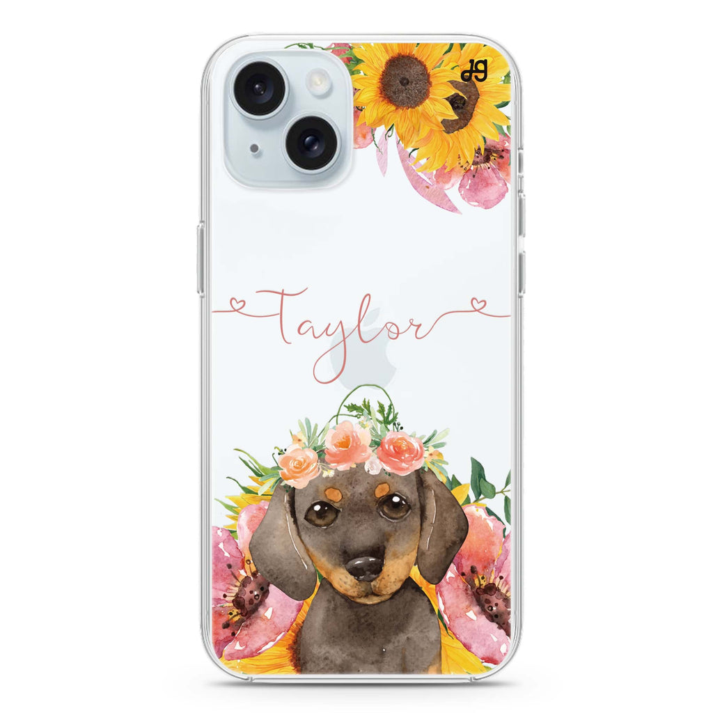 Sunflower Puppy iPhone 15 plus Ultra Clear Case