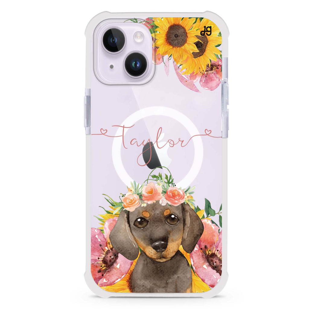 Sunflower Puppy iPhone 15 Plus MagSafe Compatible Ultra Shockproof Case