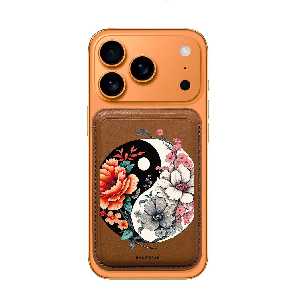 Floral & Tai Chi MagSafe wallet for iPhone, slim magnetic card holder, main view
