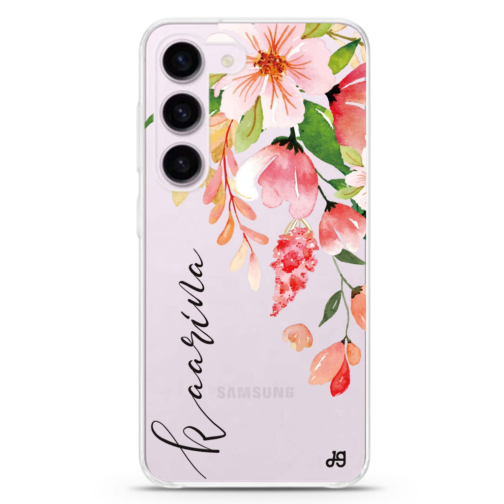 Watercolor Blossom personalized ultra-clear case for Samsung Galaxy S23/S22, front view