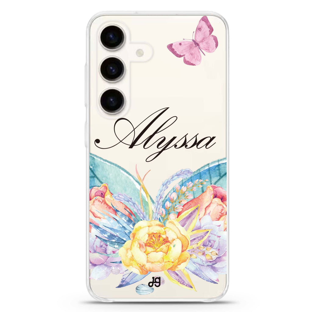 Butterfly and Abloom Rose Galaxy A55 Ultra Clear Case