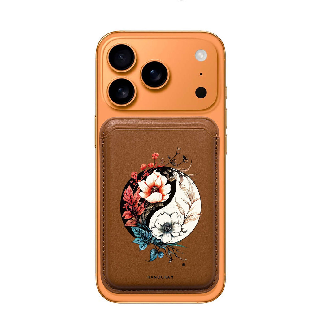 Pretty Floral & Tai Chi MagSafe wallet for iPhone, slim magnetic card holder, main view