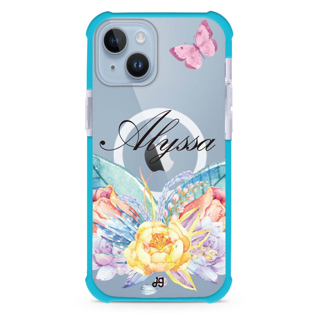 Butterfly and Abloom Rose iPhone 15 Plus MagSafe Compatible Ultra Shockproof Case
