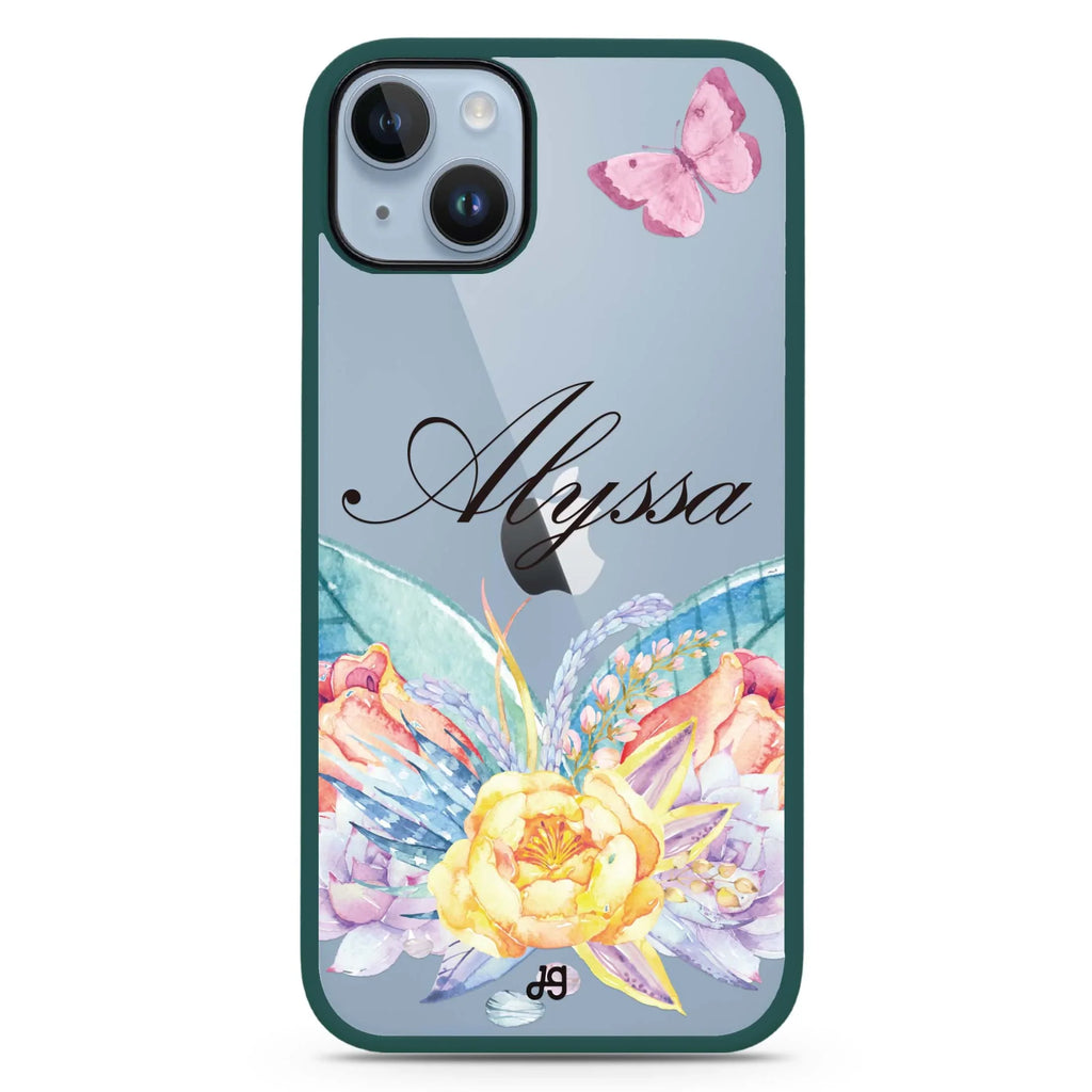 Butterfly and Abloom Rose iPhone 15 Impact Guard Bumper Case