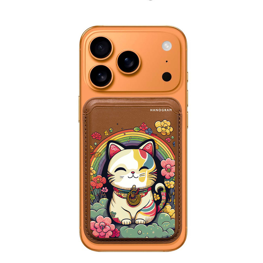 Japanese Lucky Cat MagSafe wallet for iPhone, slim magnetic card holder, main view