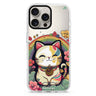 Japanese Lucky Cat iPhone 16/15/14 Pro Max & Pro ultra clear case cat illustration, front product view