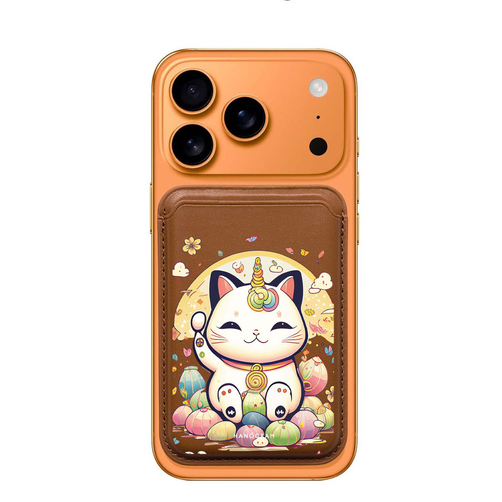 Cute Lucky Cat MagSafe wallet for iPhone, slim magnetic card holder, main view