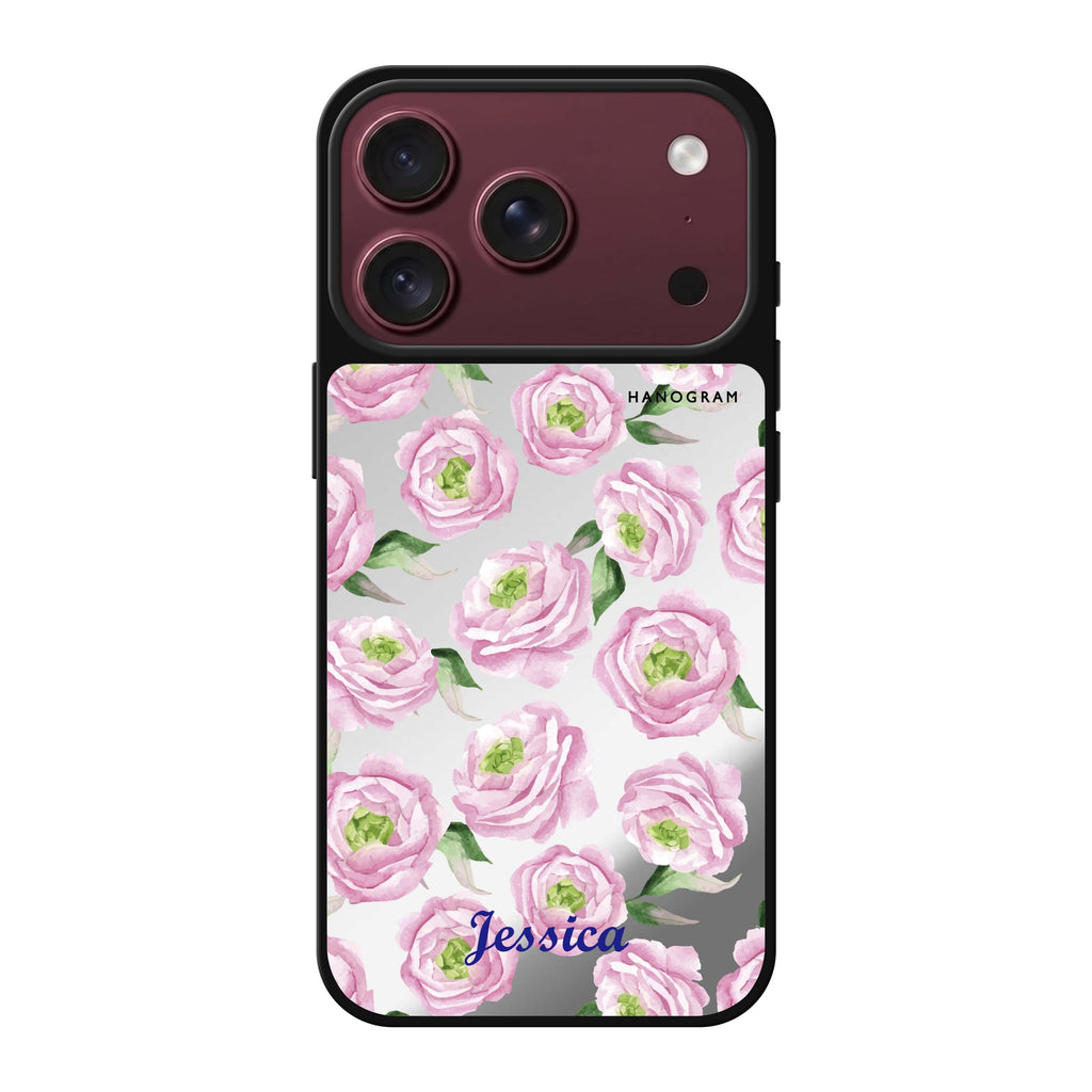 Watercolor pink floral personalized name pink spring flower floral iPhone 18 Pro Max mirror case