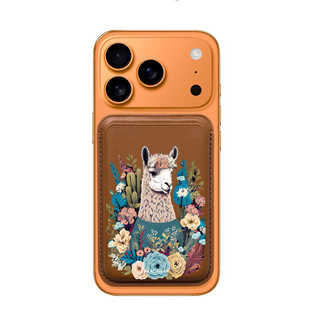 Lama in the Garden MagSafe wallet for iPhone, slim magnetic card holder, main view