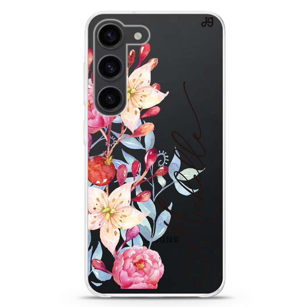 Pink Watercolor Floral Bouquet personalized ultra-clear case for Samsung Galaxy S23/S22, front view
