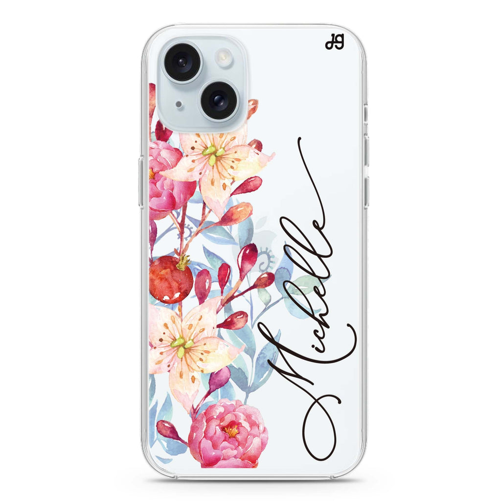 Pink Watercolor Floral Bouquet iPhone 15 plus Ultra Clear Case