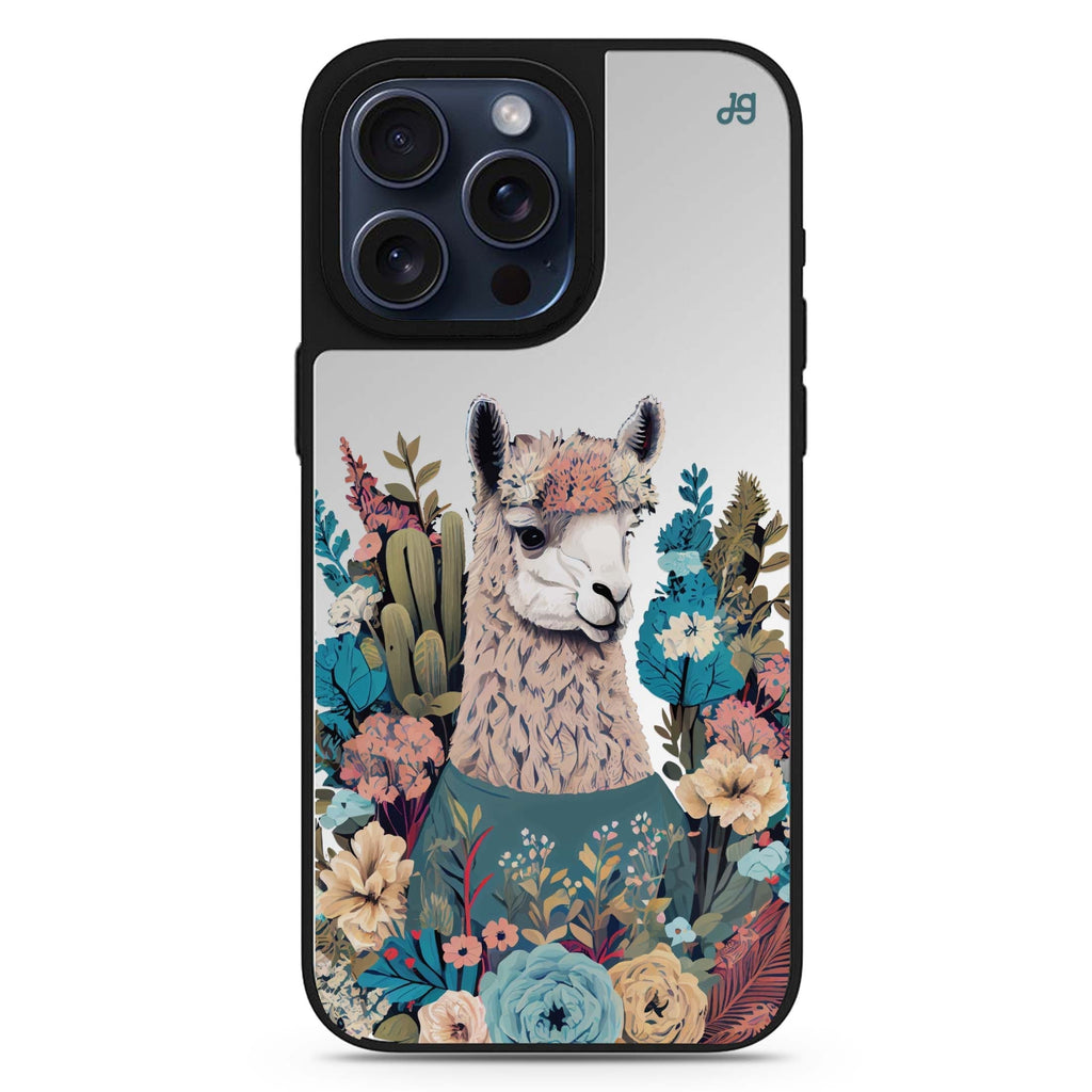 Lama in the Garden MagSafe compatible mirror case for iPhone 16/15/14 Pro Max and Pro, main view