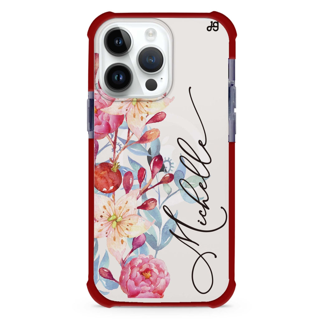 Pink Watercolor Floral Bouquet iPhone 15 Pro Max MagSafe Compatible Ultra Shockproof Case