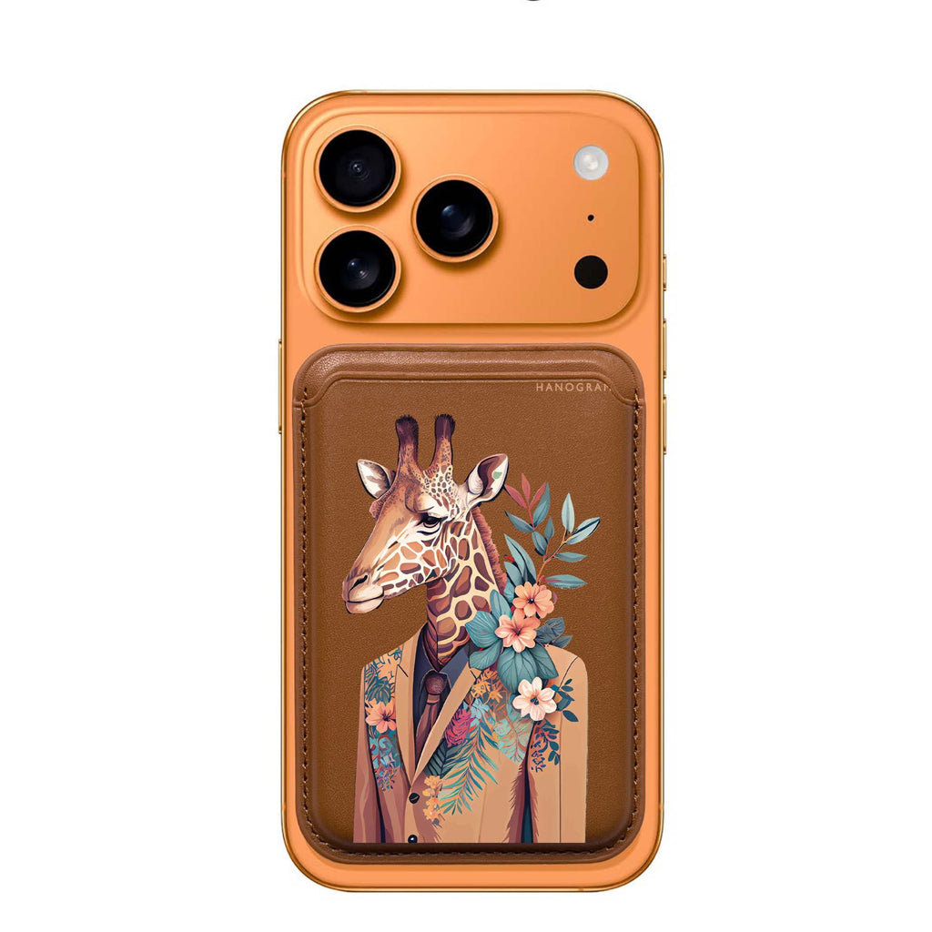 Giraffe & Floral MagSafe wallet for iPhone, slim magnetic card holder, main view