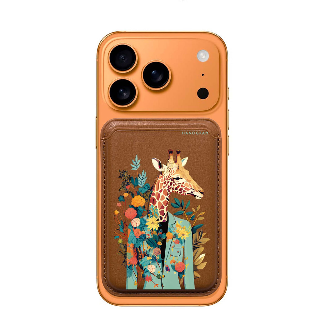 Giraffe & Floral MagSafe wallet for iPhone, slim magnetic card holder, main view