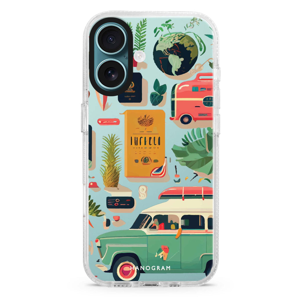 Tour iPhone 16 and 16 Plus ultra clear case, transparent graphic artwork, front product view