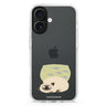 Lazy Tank Topper iPhone 16 and 16 Plus ultra clear case, transparent graphic artwork, front product view