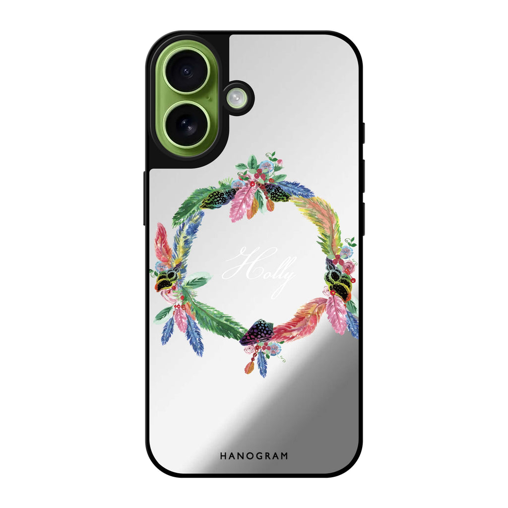 Reflective iPhone 16 Mirror Case –Watercolour Feather Design