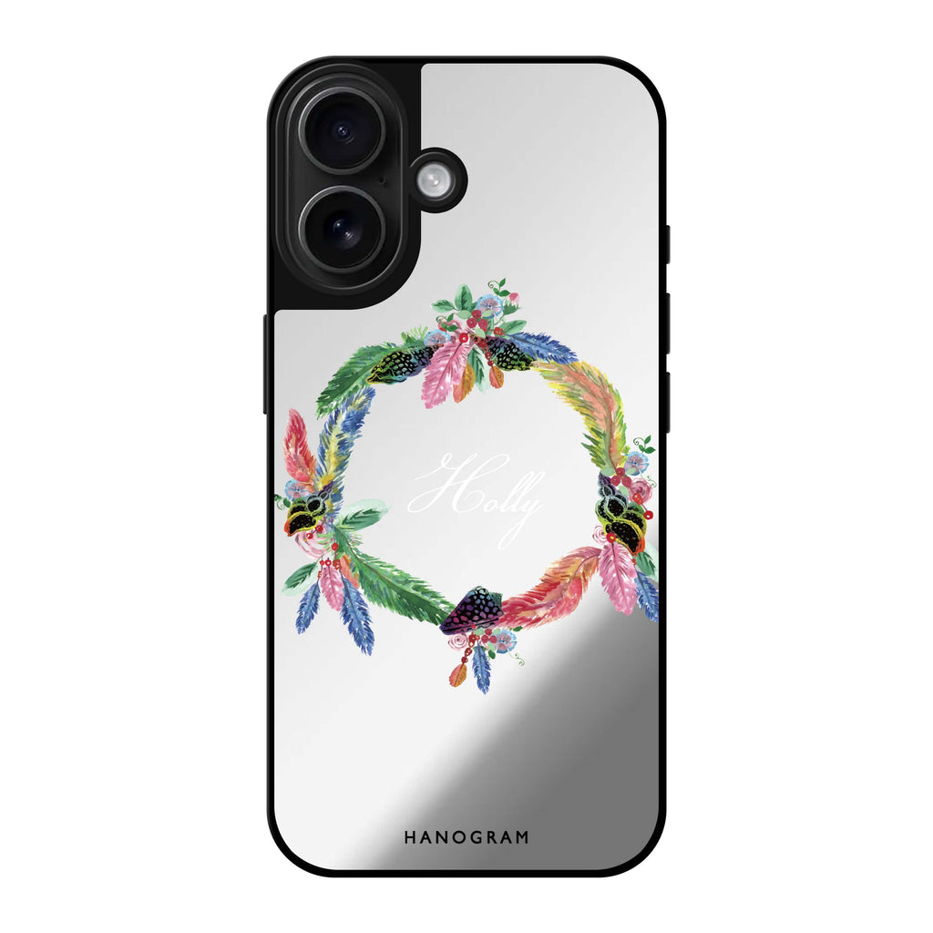Reflective iPhone 16 Mirror Case –Watercolour Feather Design