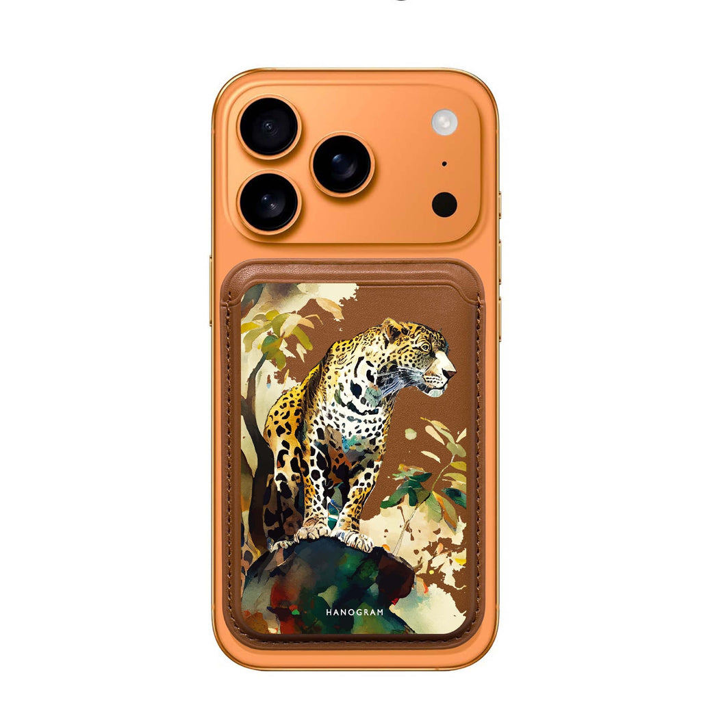 A Leopard MagSafe wallet for iPhone, slim magnetic card holder, main view