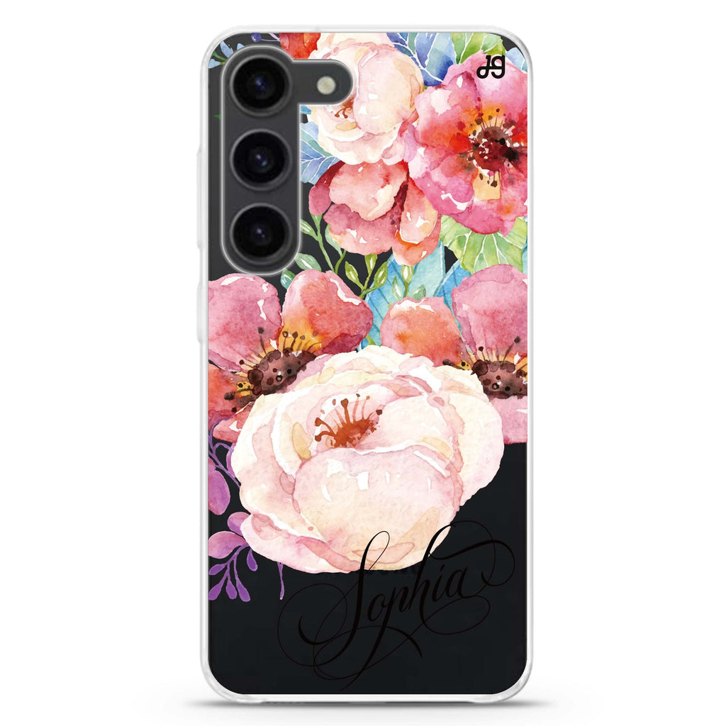 Awakening Watercolor Flowers personalized ultra-clear case for Samsung Galaxy S23/S22, front view